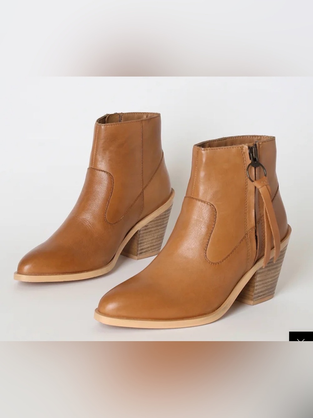 Rag & Co | size 8 Women's Tan Leather Ankle Boots with Block Heel